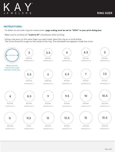 ring size chart pandora